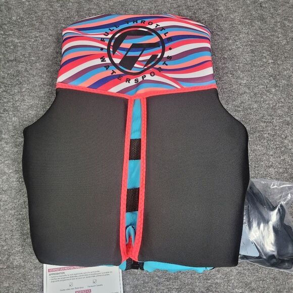 Full Throttle Women's Size S Rapid Dry Flex Back Life Jacket Black Blue Orange - Picture 5 of 9